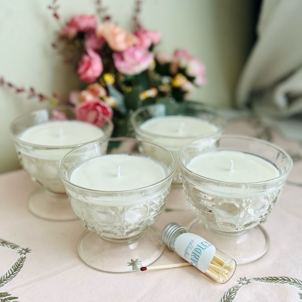 Spring Blossoms Set of 4 Vintage Federal Windsor Sherbet Hand Crafted Candles